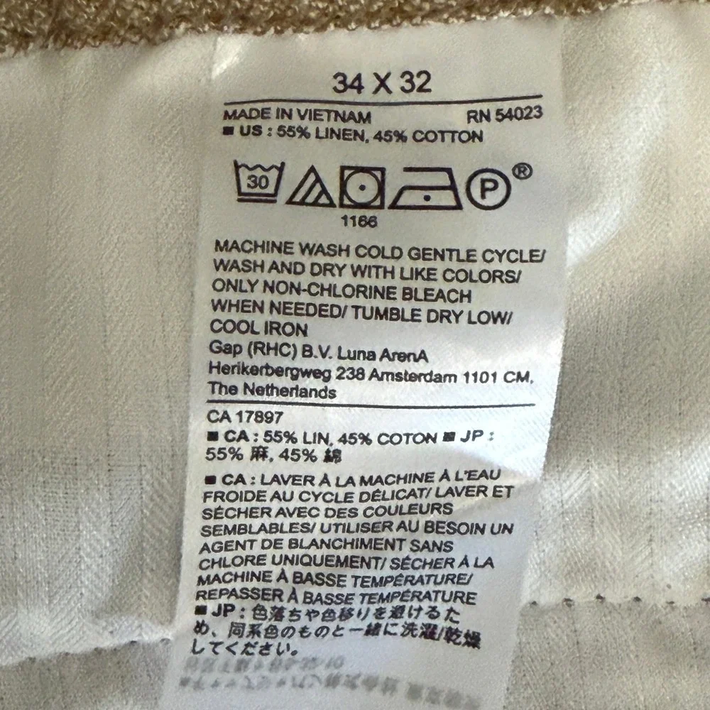 Banana Republic LINEN Blend Mason Athletic Tapered Pant Mens 34x28 Tan Casual